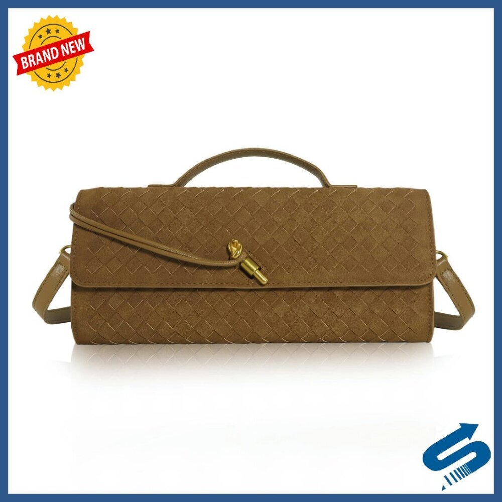 Suede Woven Evening Clutch with Detachable Strap - Formal Crossbody Bag - Picture 1 of 8